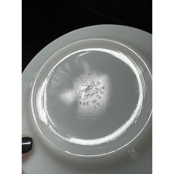 Pyrex Double Tough 6.75" Bread Dessert Plates Double Green Stripe (2) Vtg READ - Picture 7 of 8